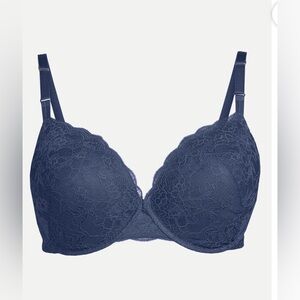 NWT Joyspun‎ Lace Push Up Bra 34A Navy Water Underwire Padded Plunge Bra